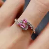 Anillo de zafiro rosa natural transfronterizo, accesorio para mujer, joyería de nicho de alta gama en plata 925, joyería de lujo 3*5, venta directa de fábrica