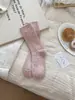 Meias de Lã Merino Cor Pura Outono e Inverno Coreanas Etiqueta de Tecido Laço Grossa Meias de Cano Médio Quentes para Mulheres