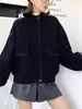 Cardigan de Punto de Lana de Doble Cara con Cuello Alto de Color Contrastante, Nuevo Estilo Primavera 2026, Estilo Coreano, Holgado, Casual, Versátil, Chaqueta Suéter para Mujer