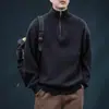 Suéter Masculino de Meio Zíper Novo de Inverno Versátil de Alta Qualidade Simples Listrado Gola Alta Tendência Tricô Solto