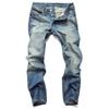 Calça jeans masculina rasgada e nostálgica, azul claro, reta, slim, com botões, jeans europeu e americano, 8873