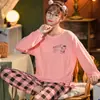 Transmisión en Vivo de TikTok Explosiones de Otoño Pijamas de Seda de Leche para Mujer Dibujos Animados Dulces Lindos Celebridad de Internet Explosiones Conjunto Suelto de Ropa para el Hogar