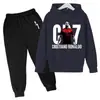 Piel de Camarón Transfronteriza Ropa de Niños Europea y Americana Conjunto de Dos Piezas con Forro Polar para Primavera y Otoño para Niños y Niñas Ropa Infantil Estampado Fijo Logo