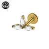 Transfronterizo F136 Aleación de Titanio Circonita Blanca Diablito Rosca Interna Clavo de Labio Chapado Hoja Corazón Suela Plana Perforación de Cartílago Hueso de Oreja Decoración para Uñas