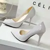 Saltos agulha cor nude estilo europeu, sapatos pretos de bico fino para trabalho, sapatos femininos de verniz, sapatos azuis em tamanhos maiores, sapatos vermelhos para casamento