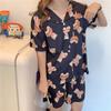Pijama feminino de manga curta para o verão, estilo coreano, 2025, novo cardigan com desenho animado, roupa para casa, terno de duas peças
