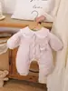 Conjunto de Invierno con Estampado Floral de Gato Soñador para Bebé, Mameluco Acolchado, Ropa de Algodón para Bebé, Pelele Cálido Forrado de Felpa