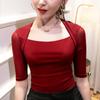 Camiseta Interior de Malla con Cuello Bajo Retro, Mangas Cortas en los Hombros, Transpirable, Verano 2024, Camiseta Elástica de Manga Corta, Talla Grande