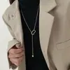 Cadena de suéter de transferencia geométrica de acero de titanio elegante cuenta redonda tirador collar largo para mujer simple nicho accesorios para camisa básica moda