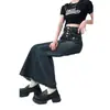 Saia Jeans Retrô Tamanho Grande mm Feminina Primavera & Outono 2025 Nova Saia Barra Desfiada Reta Cintura Alta Skinny Longa
