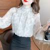 Camisa de Gasa Estampada de Moda para Mujer, Top con Cuentas, Monaco Yuanchuang, Gama Alta, Elegante, Rejuvenecedor, Camisa de Estilo Occidental para Mujer