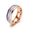 Suministro Transfronterizo Anillo Personalizado de Acero Inoxidable con Lentejuelas Azules 8mm Esférico Oro Rosa Doble Ranura Seda + Rayas Azules y Blancas