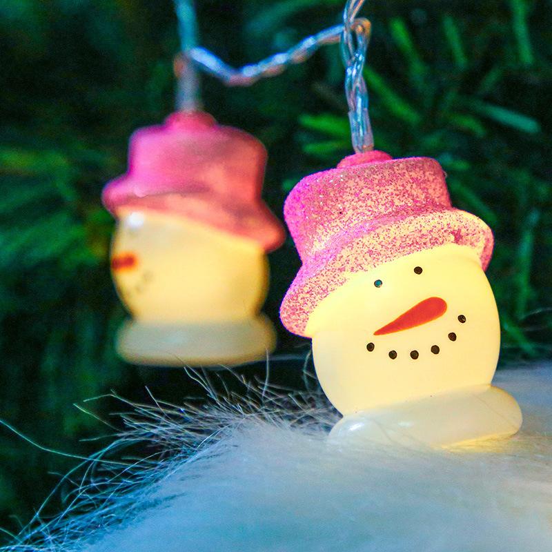 新款LED撒粉带帽雪人头电池盒灯串 圣诞节日装饰彩灯