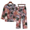 Pijama de Algodón y Seda para Mujeres de Mediana Edad y Mayores, Conjunto de Dos Piezas de Manga Larga y Pantalón Largo para Primavera y Verano, Ropa de Casa de Algodón y Seda para Madres de Mediana Edad para Usar como Exterior