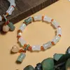Seda Dourada Natural de Xinjiang Jade Esmeralda Tianshan Círculo Único Bambu Pêssego Pulseira de Presente de Alta Qualidade Acessórios de Nicho para Meninas