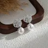 Aretes Redondos de Perla con Circonita Brillante, Moda de Alta Gama, Aretes Elegantes de Estilo Femenino, Aretes de Moda y Sencillos para el Día a Día
