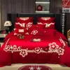 Juego de Cuatro Piezas para Boda Ropa de Cama Nueva para Novia Bordado Funda Nórdica Regalo de Boda Rojo Habitación de Boda Cama de Boda Estilo Chino Festivo Yu Rui