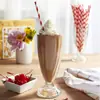 Los fabricantes suministran vaso de vidrio con rayas verticales de 340 ml para cena, jugo, bebida fría simple, postre, té con leche