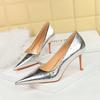 3391-A7 Zapatos de Banquete para Mujer Estilo Retro Europeo y Americano Tacones de Aguja Tacones Altos Boca Baja Punta Puntiaguda Tacones Altos Primavera Nuevos Planos