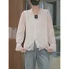 Camisa de Encaje con Mangas de Campana Jacquard 2026 Verano Nuevo Estilo Coreano Moda Femenina Ropa Interior Cuello de Encaje Camisa Base Top