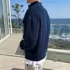 Suéter cardigan de outono com zíper parcial para homens, estilo coreano, moderno e estiloso, blusa de tricô versátil com gola alta, jaqueta de gola alta