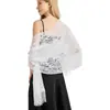 Xale Popular Transpassado de Renda Cruzada Noiva Madrinha Vestido de Casamento Xale Festa Jantar Lenço de Tule com Franjas