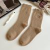 Meias Femininas para Outono e Inverno forradas com lã espessas quentes meias de inverno pós-parto meias bordadas com smiley