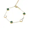 Pulsera de Trébol de Cuatro Hojas de Venta Caliente Transfronteriza para Mujer, Elegante y Versátil, de Doble Cara, con Cinco Flores, Madreperla, Acero de Titanio Antidesvanecimiento, Joyería