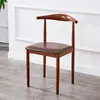 Cadeira de Jantar Nórdica Moderna Minimalista Cadeira de Sala de Jantar Banqueta de Mesa para Lazer em Casa com Encosto Imitação de Madeira Maciça Arte em Ferro Cadeira Chifre