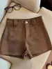 Shorts Casuais Retro de Camurça Maillard para Mulheres Outono e Inverno Novos Cintura Alta Emagrecedor Versátil Hot Girl Colado ao Corpo Hot Pants