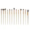 Conjunto de 15 Pincéis de Maquiagem Dourados para Olhos, Incluindo Pincéis para Sombra, Pincéis Chanfrados para Sobrancelhas e Armazenamento de Ferramentas