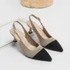 Sandálias das mulheres (Altura do salto 6cm) Verão Tricô Moda Bico Fino Tira no Tornozelo Salto Alto Confortável Bico Fino Salto Agulha