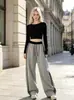 Amazon Europa Transfronteiriço Outono 2026 Calças de Cintura Alta Largas Color Block Wide Leg Estilo Casual Spicy Girl Calças Banana Femininas