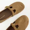 Zapatos Mary Jane planos retro de gamuza con punta redonda y tira en T, suelas suaves, versátiles para ir al trabajo, mocasines