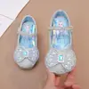 Zapatos de Salón Individuales para Niñas Primavera Otoño 2025 Nuevo Estilo Zapatos de Princesa Elsa Zapatos de Cristal para Niños Lazo Suela Suave Zapatos Pequeños de Cuero para Niñas