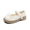 Sapatos Mary Jane com Laço Estilo Doce Feminino Verão Novo Tira Única Bico Redondo Baixo Estilo College Sapatos Pequenos de Couro Feminino