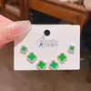 Conjunto de 6 pendientes de flor de cuatro hojas con incrustaciones de microaguja de plata 925, tres pares, una tarjeta, 2023