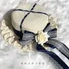 Lolita Chapéu de Palha Longo com Fita de Renda Doce Multicor Topo Plano Guarda-sol Feito à Mão Menina Doce