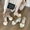 Estilo princesa ~ zapatos Mary Jane con lazo 2022 primavera y verano Nuevos Tacones Altos sandalias de tacón grueso de mujer de punta cerrada