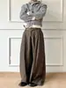 Pantalones Casuales Simples Retro Americanos para Hombre Otoño Tendencia Marca Plisados Estilo Old Money Sueltos Rectos de Pierna Ancha
