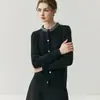 Cardigã de cashmere feminino com detalhes em diamante, novo estilo outono e inverno 2025, elegante e versátil, jaqueta de tricô simples com gola redonda