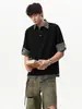 Camisa Polo Falsa de Duas Peças Estilo College Manga Curta Masculina e Feminina Verão Top de Meia Manga Solto Simples para Casal
