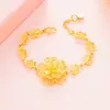 Pulseira Flor de Rosa Banhada a Ouro Puro 999, Joia de Mão Estilo Étnico com Filigrana Oca Banho de Ouro Imitação Vietnamita para Mulheres