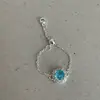 Anel de cordão estilo Ins azul marinho com zircônia e corrente fina para mulheres, anel de dedo de moda versátil e fresco para o verão, para o trabalho