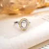 Anel Banhado a Platina e Ouro Bicolor em Prata de Lei S925 com Cravação Completa de Diamantes, Exquisito Anel Banhado a Platina e Ouro Bicolor com Cravação para Pedra Principal Oval de Luxo Leve DIY