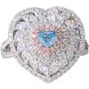 Chenrui desea venta caliente Flor de Hielo rosa turmalina roja en forma de corazón diamante completo tesoro colorido para mujer anillo simple joyería al por mayor