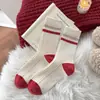 Calcetines de Cachemir para Mujer, Calcetines Versátiles de Rayas a Media Pantorrilla, Engrosados para Otoño e Invierno, Calcetines sin Costuras, Calcetines Flojos de Micro-Presión, Calcetines Rojos para Mujer