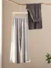 Pantalones de Pierna Ancha de Cachemira Hilo Fino 2026 Primavera/Verano Nuevos para Mujer Cintura Elástica Delgada Tejido de Lana de Cabra Pura Pantalones Casuales de Pierna Recta