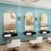 Estación de espejo de peluquería moderna para salones, espejo de salón de peluquería con luz, espejo simple integrado LED de un solo lado