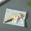 Bolsa de Almacenamiento con Cremallera de Conejo de Dibujos Animados Estilo Ins, Bolsa Transparente Translúcida Auto-Sellante, Bolsa para Empaquetar Papelería de Estudiante y Cosméticos